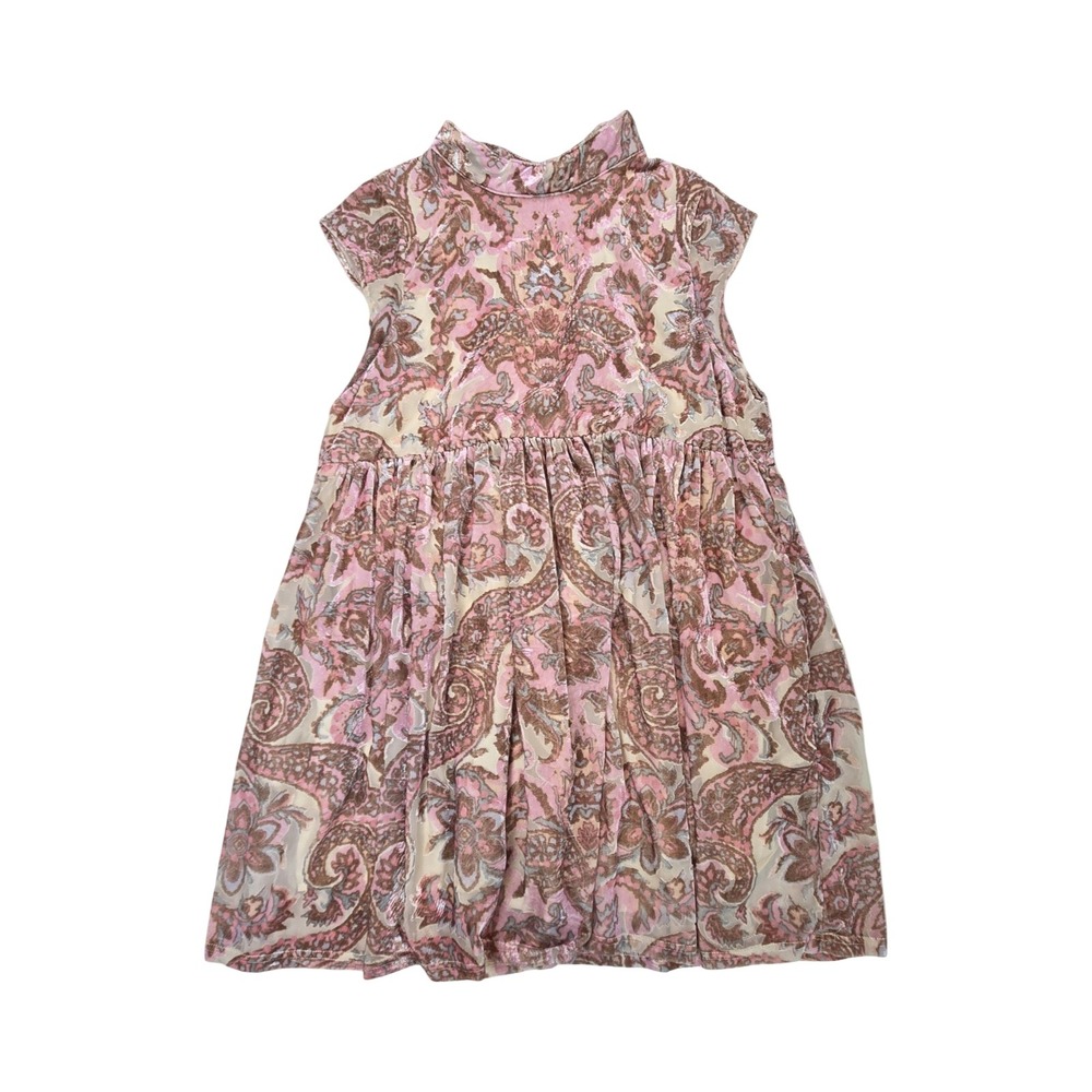 Free People Burnout Velvet Paisley Mini Dress Babydoll Pink Open Back Tie Neck M